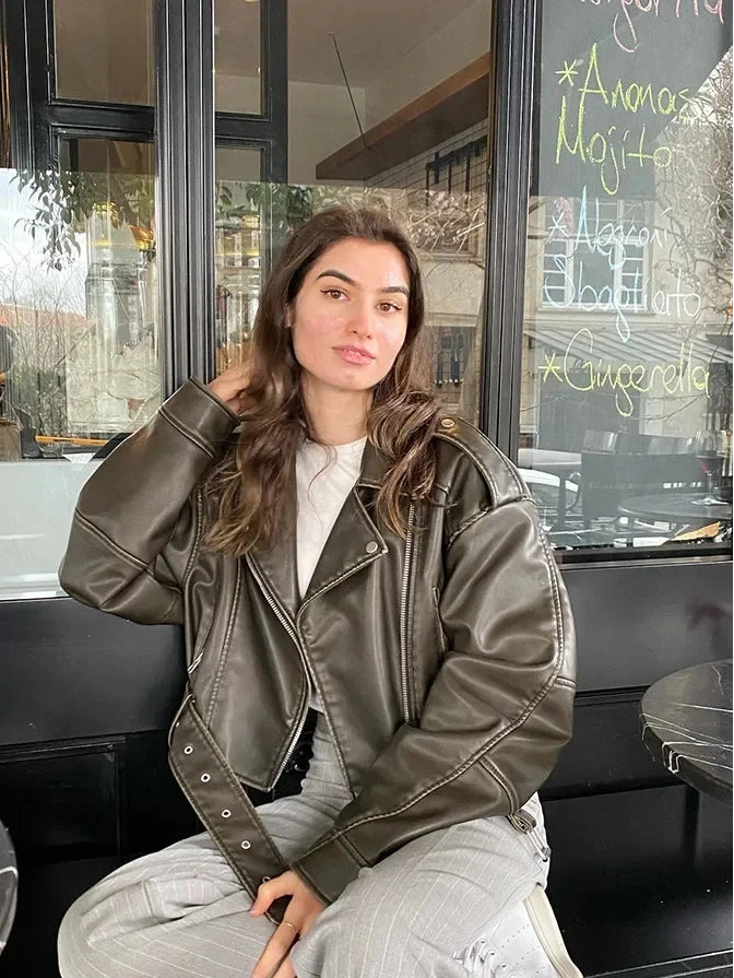 Veste simili cuir motarde