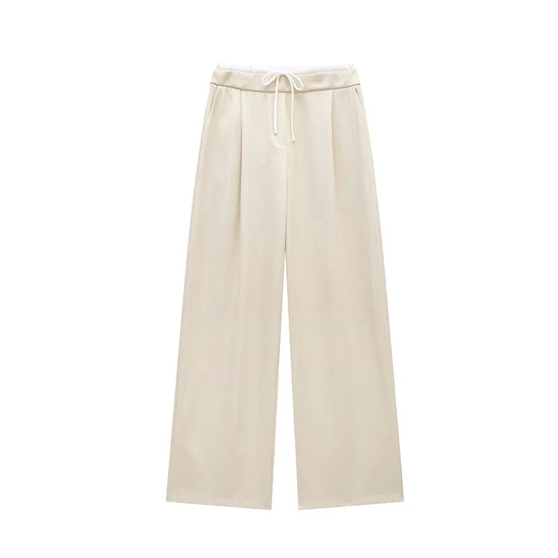 Pantalon tailleur femme creme, coupe droite et élégante pour un look formel.