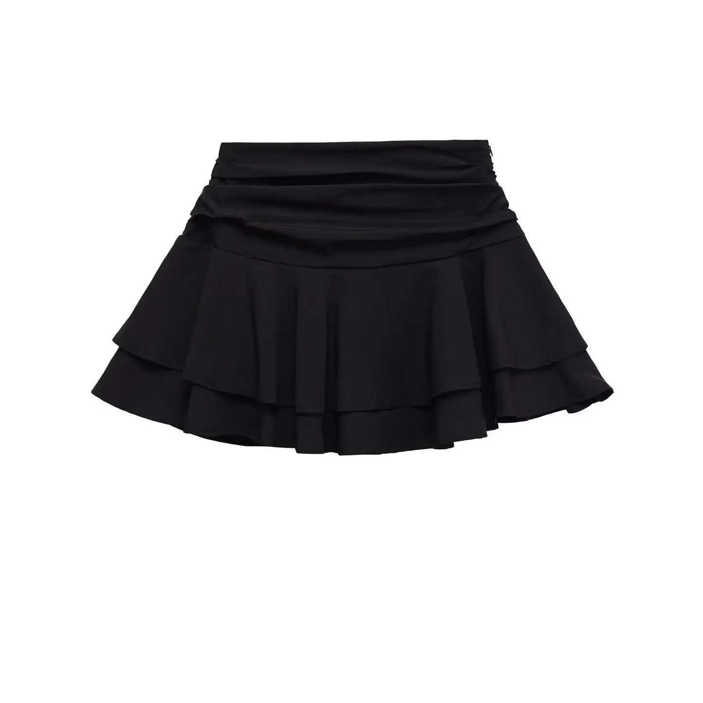Jupe patineuse courte en tissu stretch noir, style jeune et dynamique.