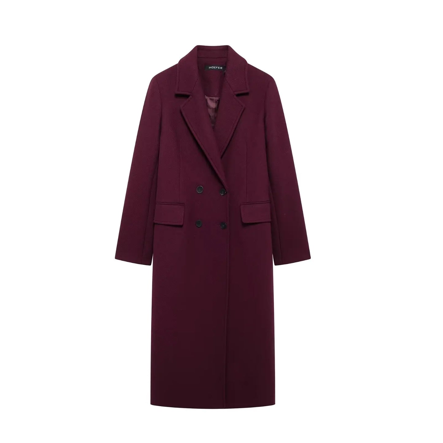 Manteau long couleur vin, élégant et chaud pour l’hiver.