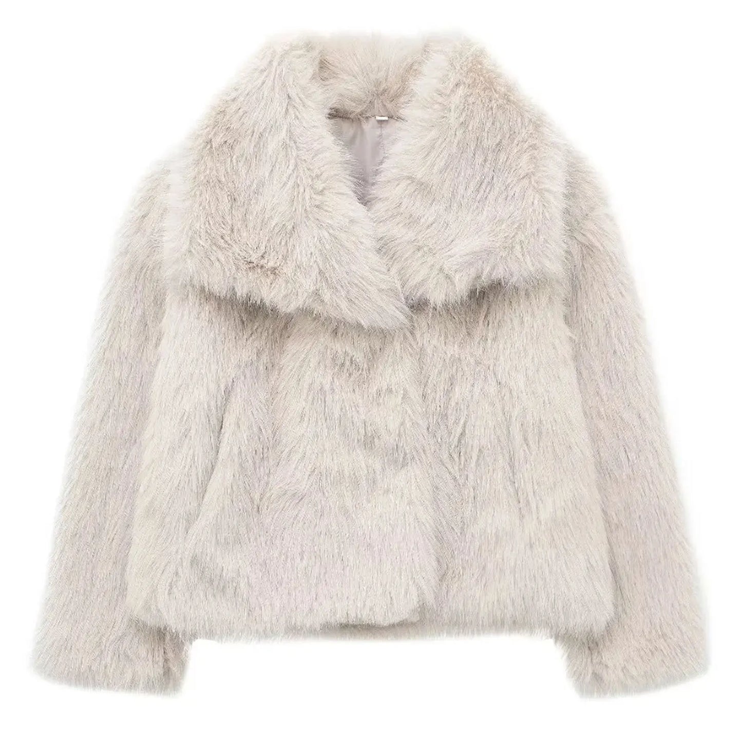 Manteau court en fausse fourrure , chaud et tendance.