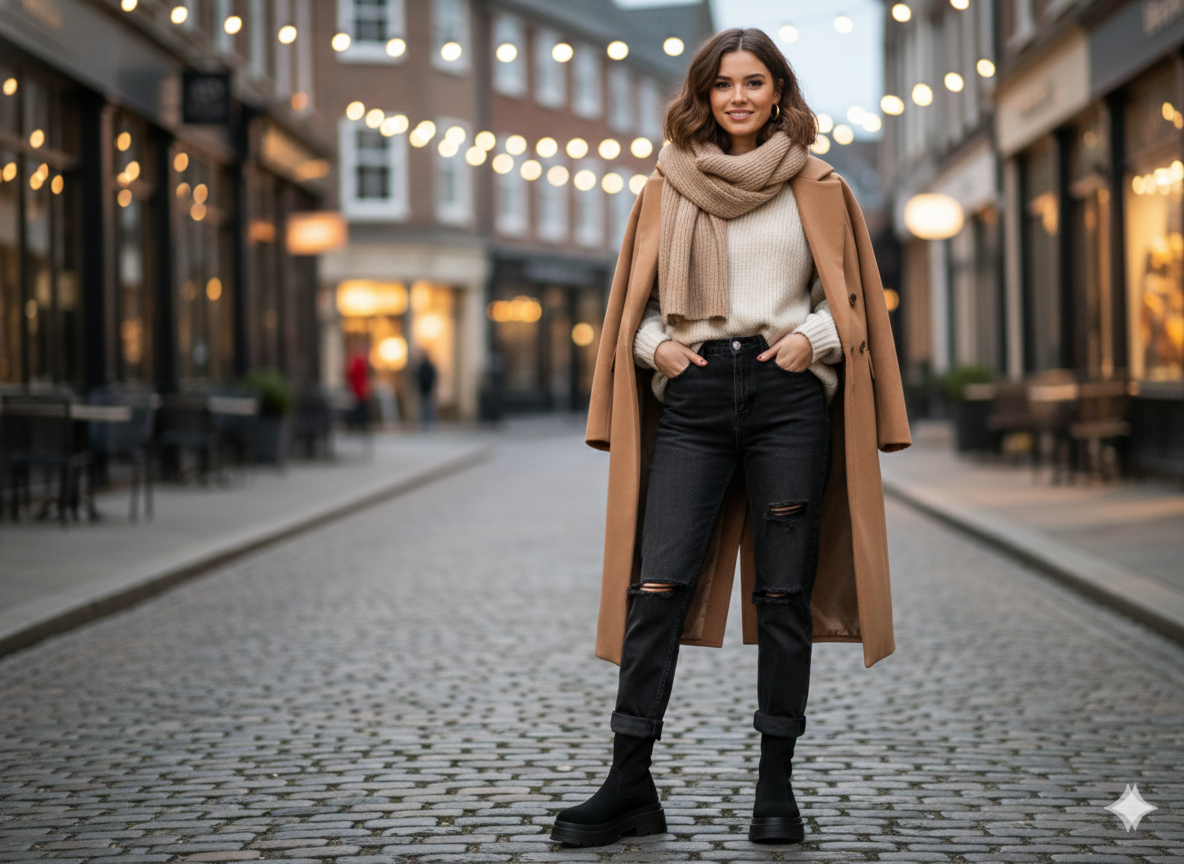 Bottes plateforme effet daim portées avec une tenue tendance