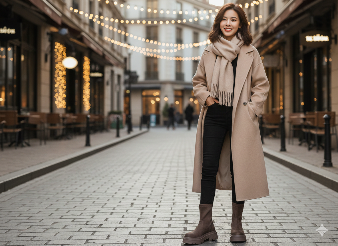 Bottes plateforme effet daim portées avec une tenue tendance