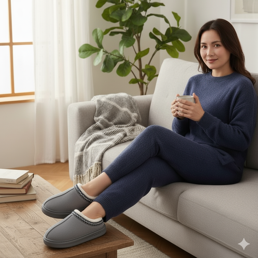 Chaussons fourrés portés pour un look cosy