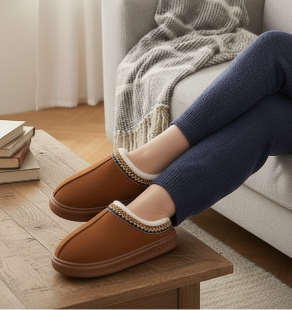 Gros plan sur l’intérieur fourré des chaussons