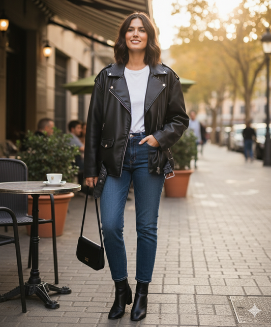 Veste Cuir Véritable Femme Noir - Blouson Perfecto Coupe Ajustée