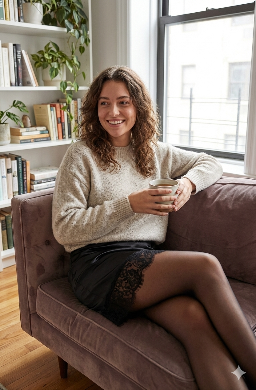 Jupe courte dentelle satinée Noir