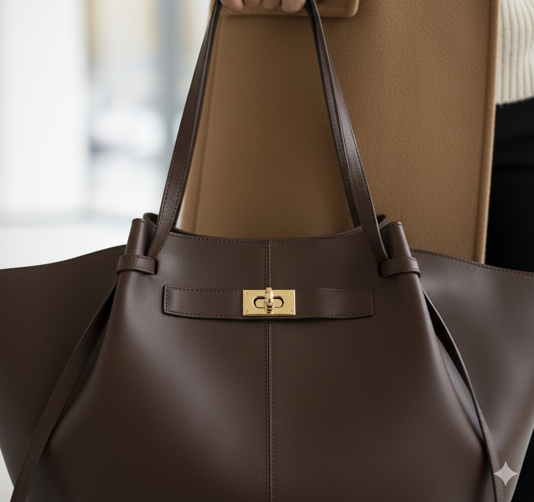 Sac à main en cuir porté avec une tenue élégante