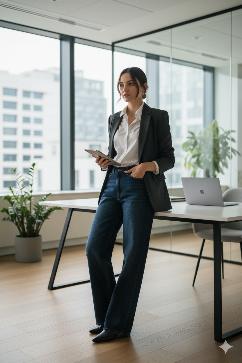 Jean asymétrique vue de dos montrant la coupe originale