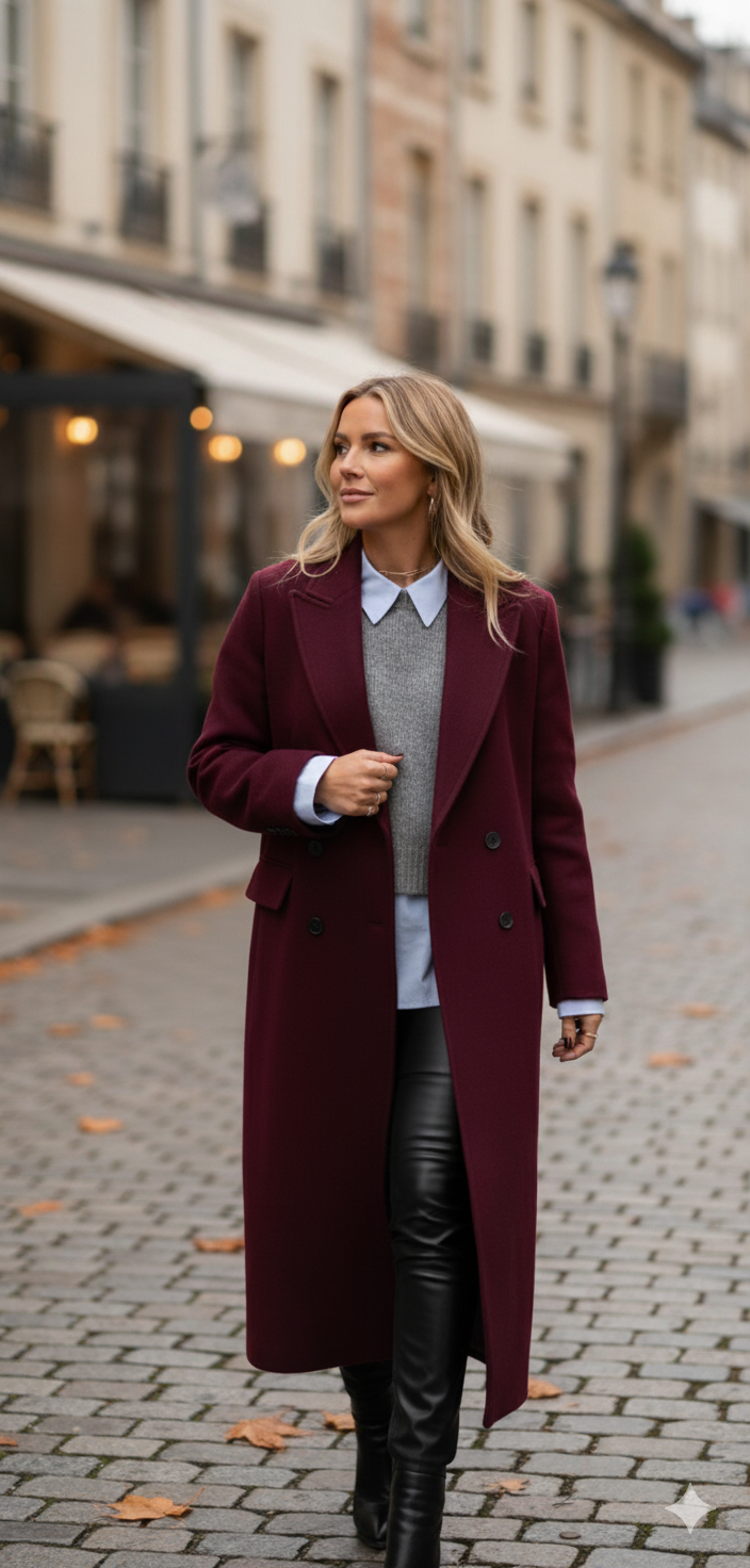 Pull col chemise porté avec une tenue élégante