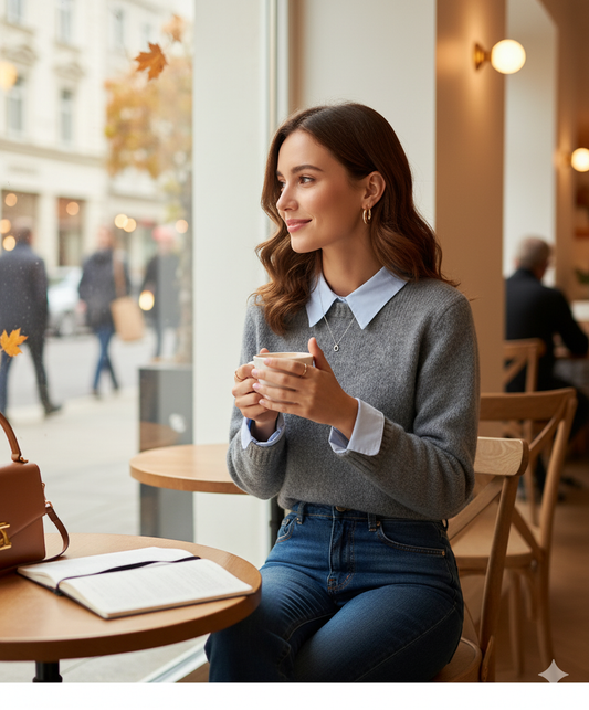 Pull col chemise pour femme vu de face