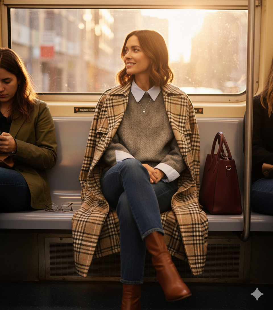 Pull col chemise porté avec une tenue élégante