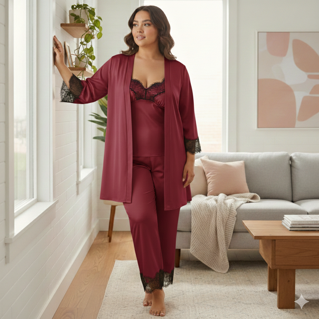 pyjama femme satin bordeau, ensemble de nuit élégant, lingerie de luxe féminine