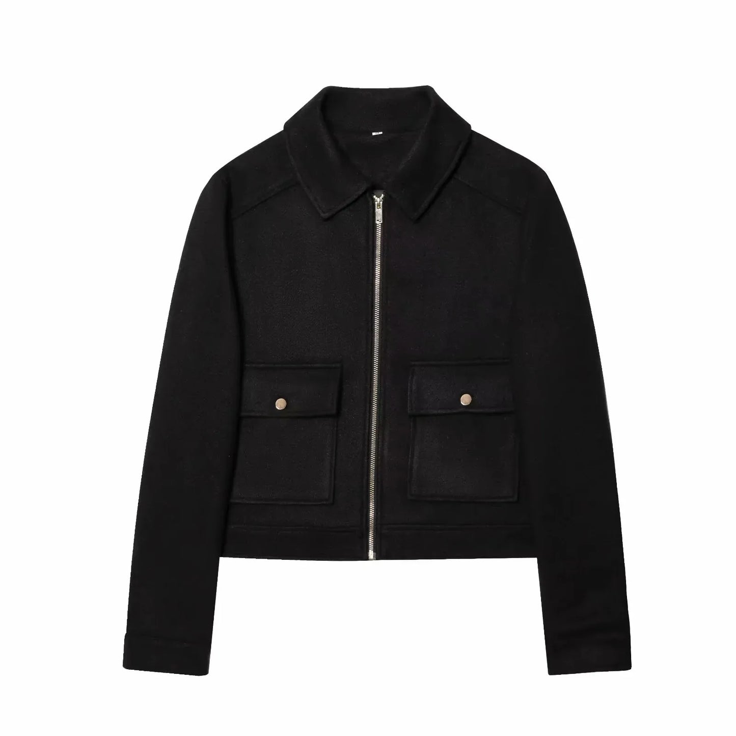 Veste courte en laine noir, style moderne et facile à associer.
