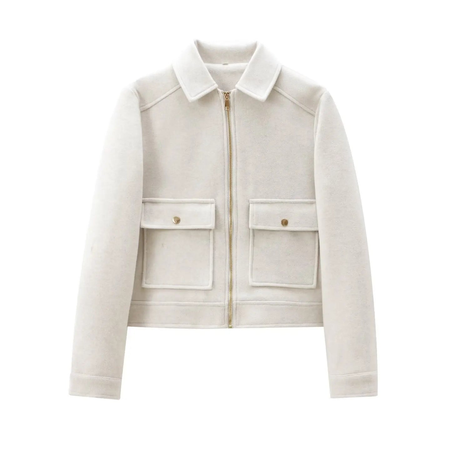 Veste courte en laine blanche, style moderne et facile à associer.