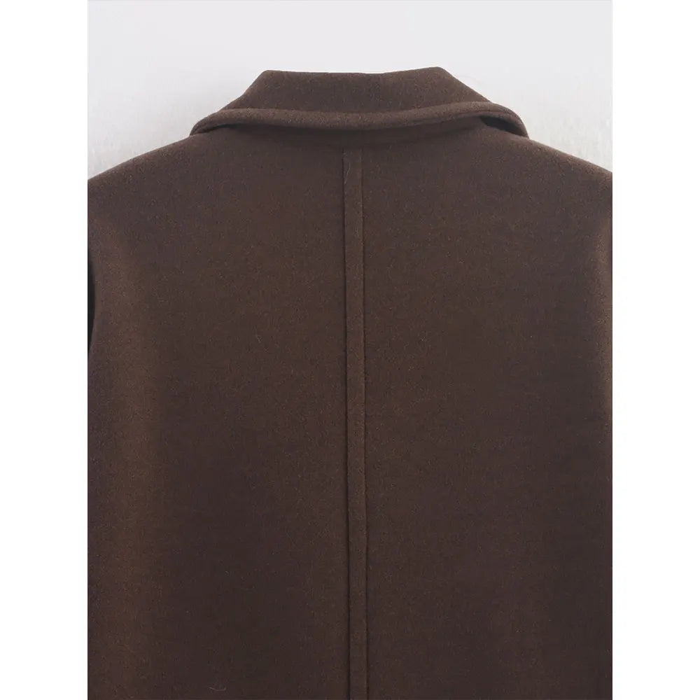 Manteau Long Chocolat Femme | Coupe Structurée & Laine Mélangée