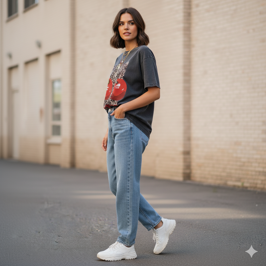 T-shirt CHERRY Effet Vieilli – Top Coupe Loose au Style Rétro-Vibe