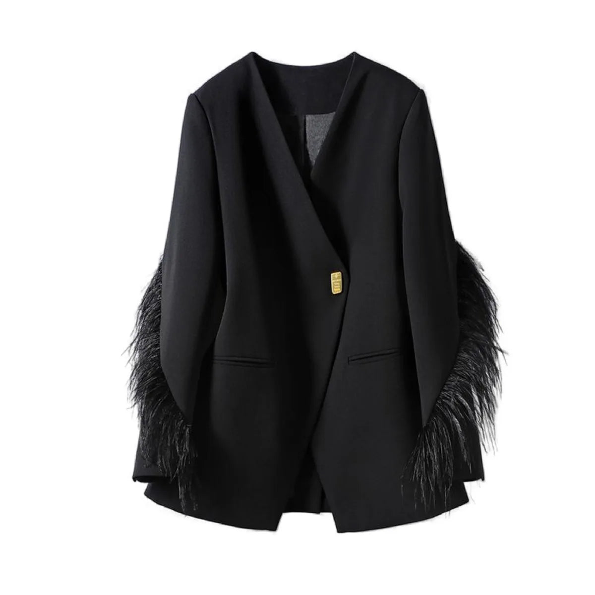 Blazer long avec détails plumes