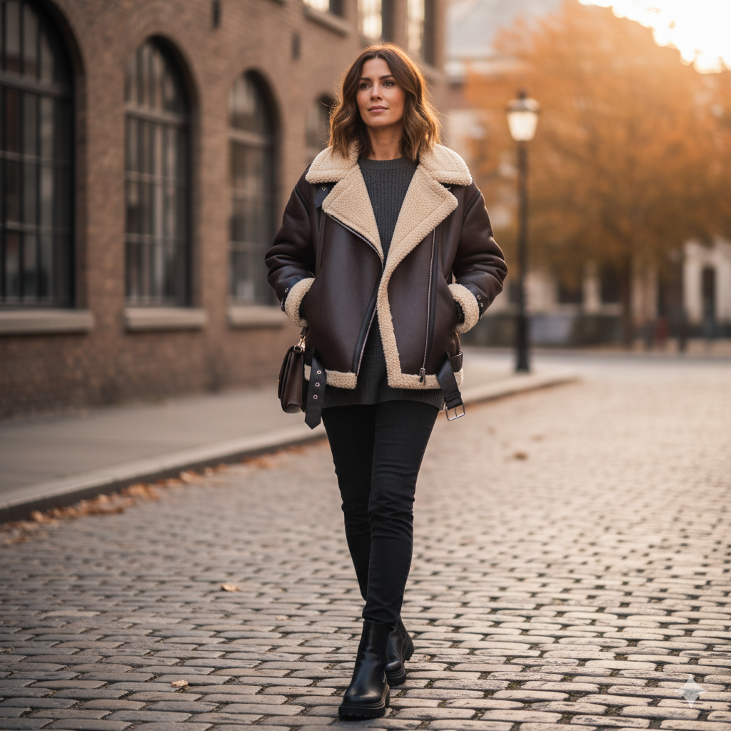 Veste motarde portée avec une tenue tendance