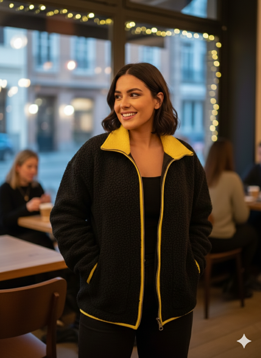 Détail de la fermeture zippée de la veste polaire femme