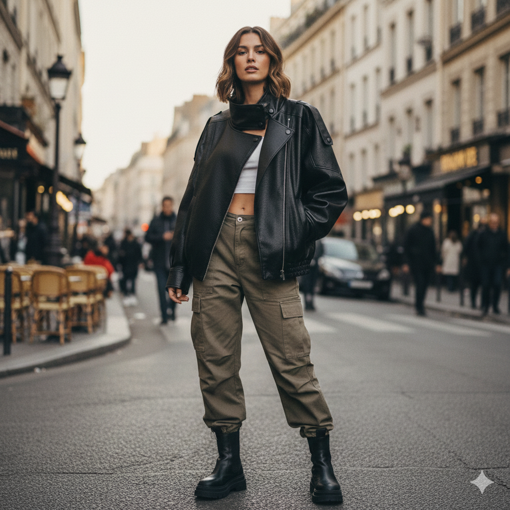 Blouson pour femme en matiere synthétique, style tendance et moderne, idéal pour un look quotidien.