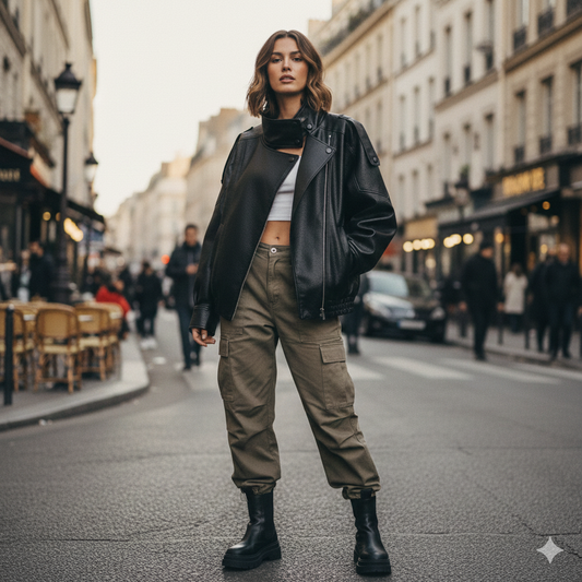 Blouson pour femme en matiere synthétique, style tendance et moderne, idéal pour un look quotidien.