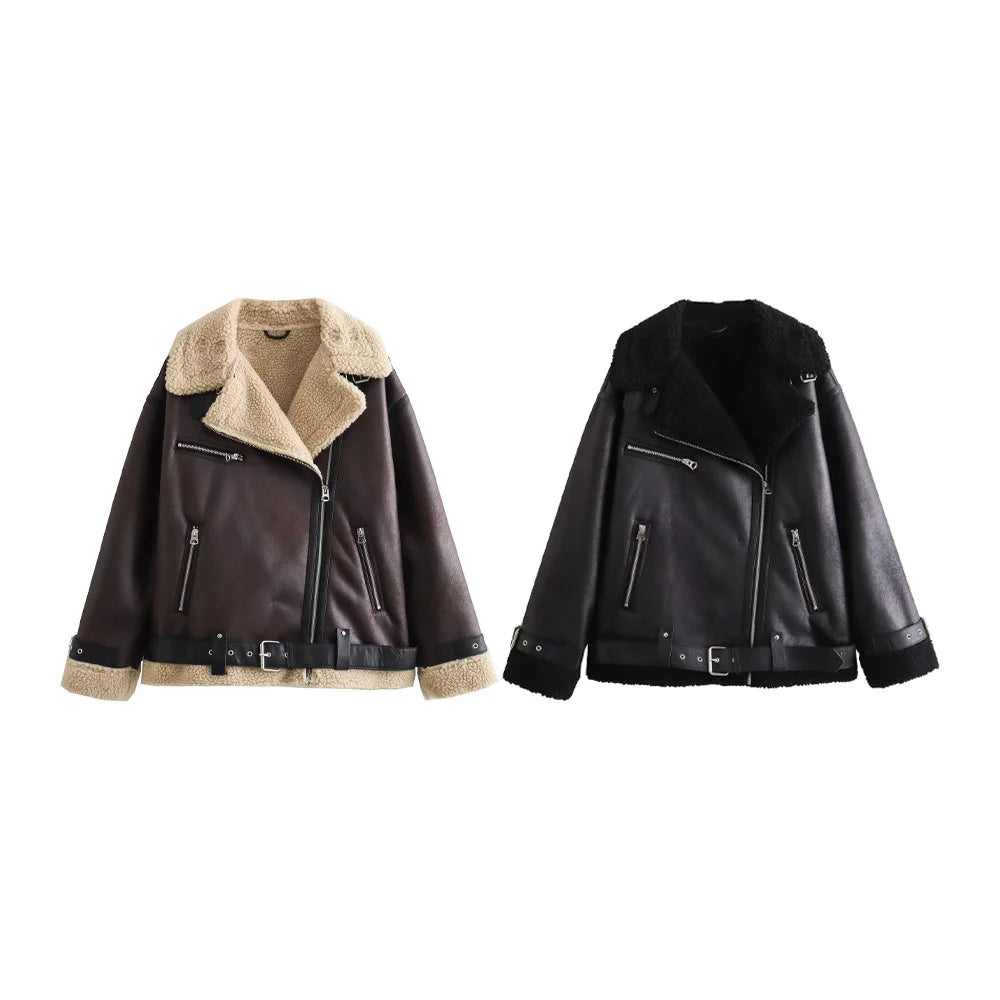 Veste motarde en cuir noir avec zips métalliques, style rock et urbain.