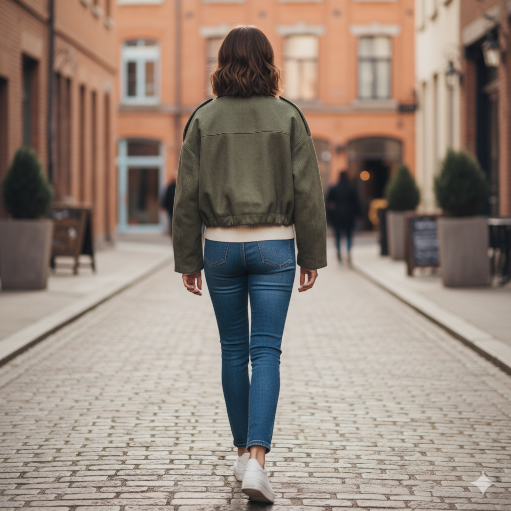 Bombers effet daim porté avec une tenue tendance