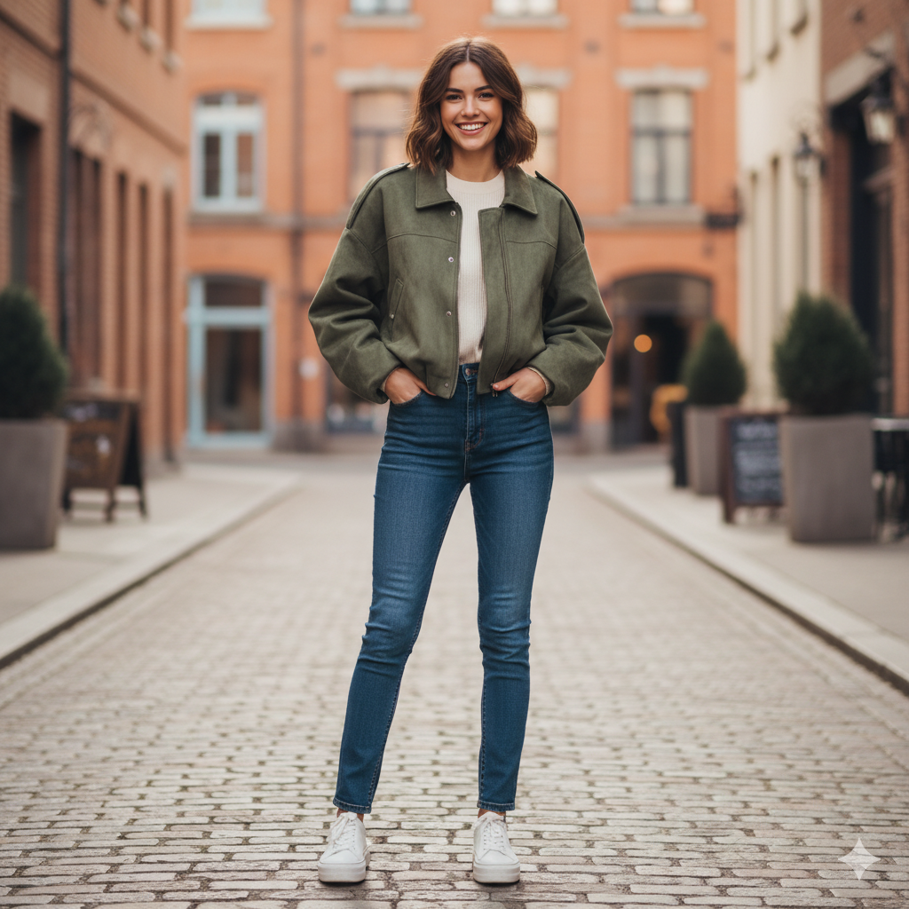 Bombers effet daim porté avec une tenue tendance