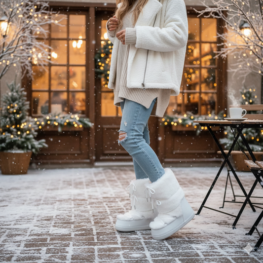 Bottes en fausse fourrure moelleuse pour femme, design sculptural de prestige.