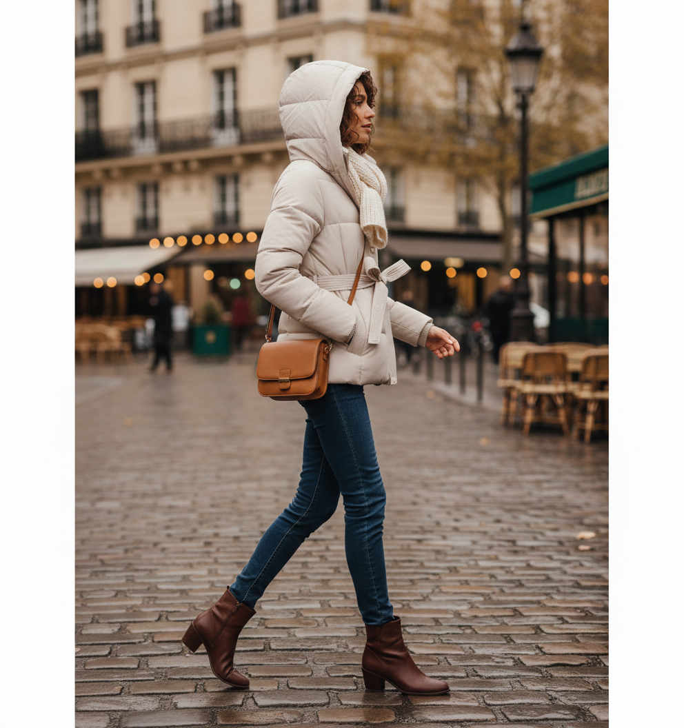 Parka Longue Matelassée à Capuche – Manteau d'Hiver Slim avec Ceinture