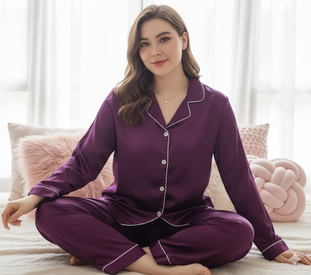 Ensemble pyjama en satin doux et fluide pour femme