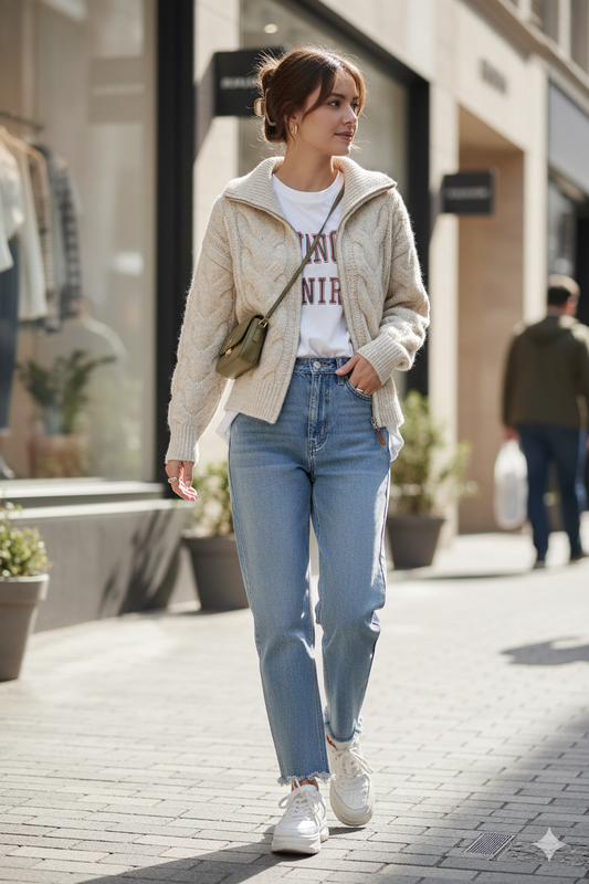 Gilet en maille porté avec un jean ou une jupe