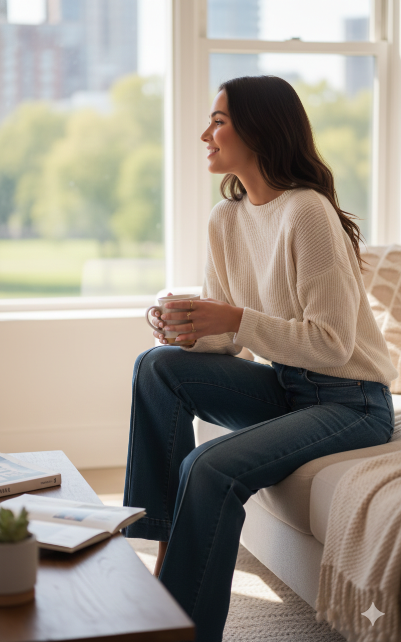Jean femme taille haute bleu foncé en denim stretch