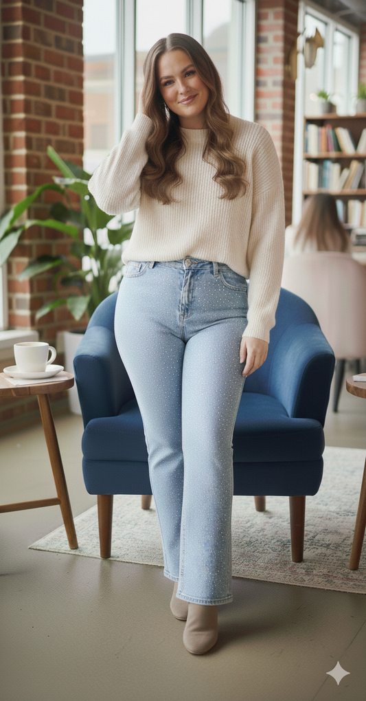 Gros plan sur les ornements diamants scintillants sur la poche d'un jean denim de qualité.