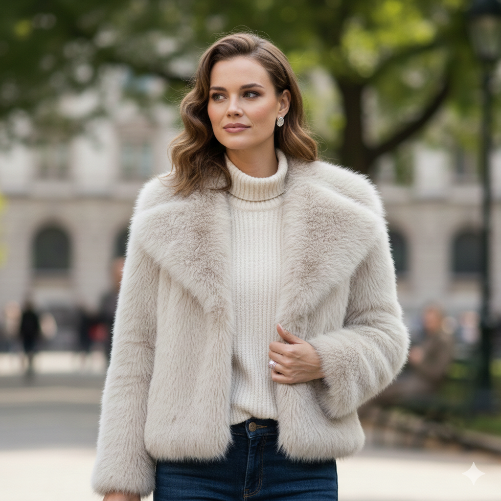 Manteau court fausse fourrure femme porté