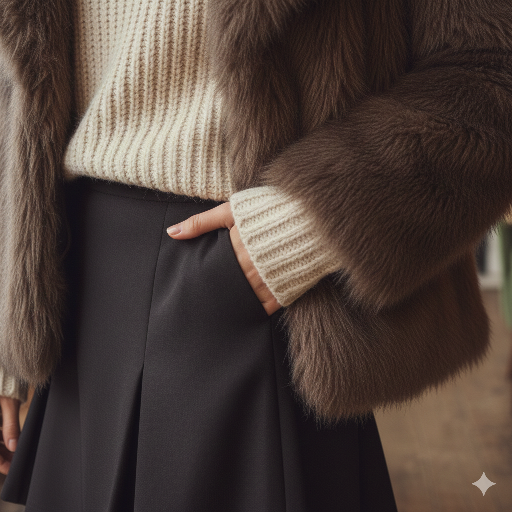 Manteau court en fausse fourrure femme vue de face