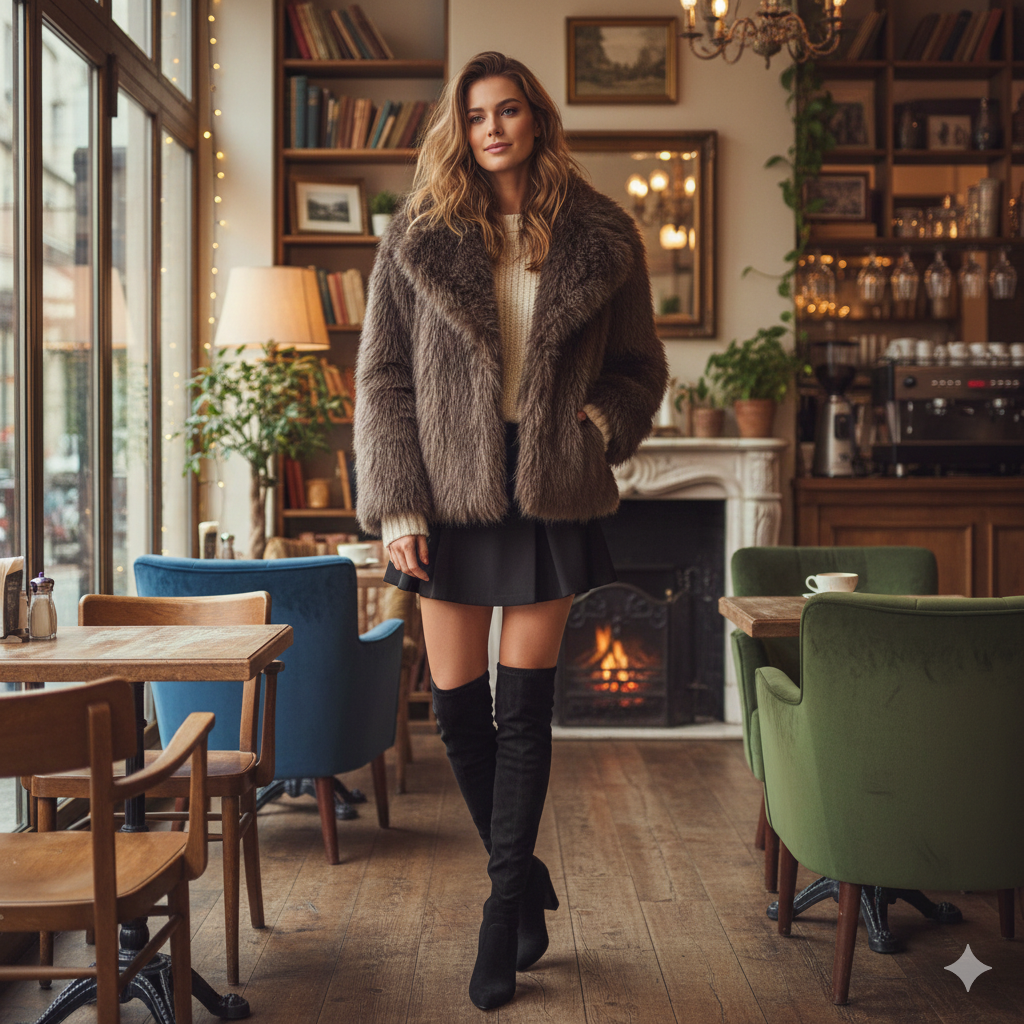 Manteau court fausse fourrure femme vue de dos