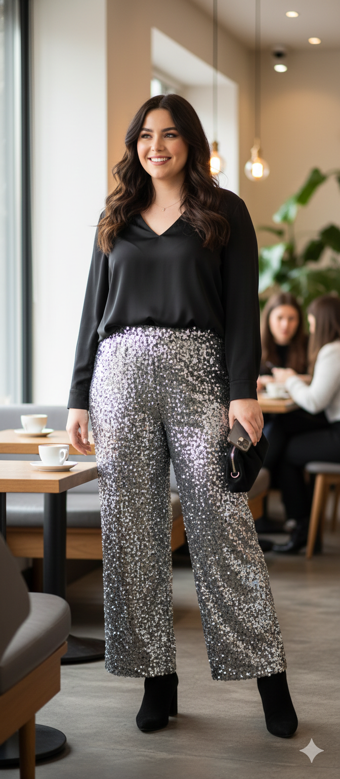 Ce pantalon pailleté femme apporte élégance et glamour à toutes vos tenues de soirée. Une pièce chic et scintillante pour briller à chaque occasion.

