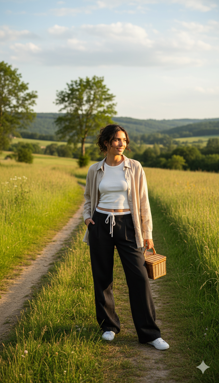 Pantalon tailleur porté avec une tenue élégante