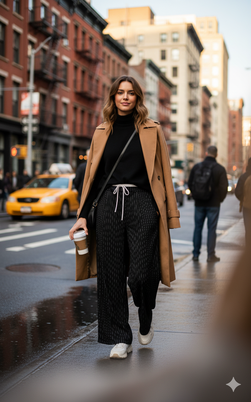 Pantalon tailleur porté avec une tenue élégante