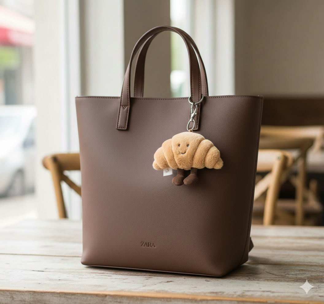 Porte-clefs en forme de croissant doré, accessoire gourmand et original