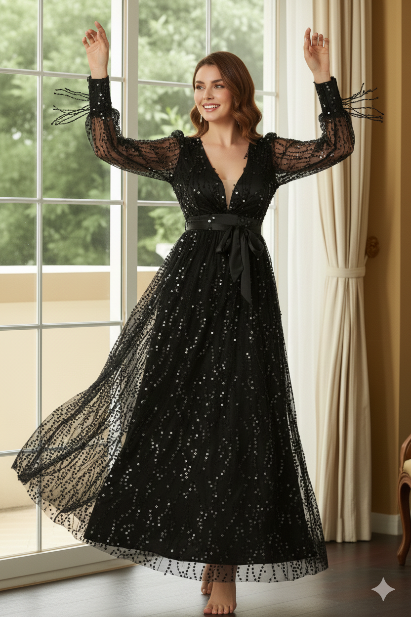 Robe longue de soirée portée lors d’un événement habillé