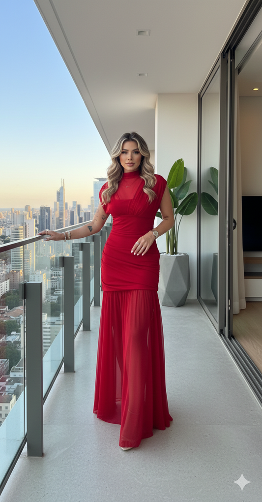 Robe midi en tulle plissée à la coupe vaporeuse, coloris tendance pour cérémonie.