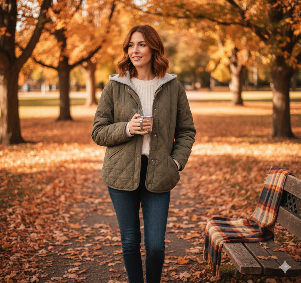 Veste matelassée portée avec une tenue casual