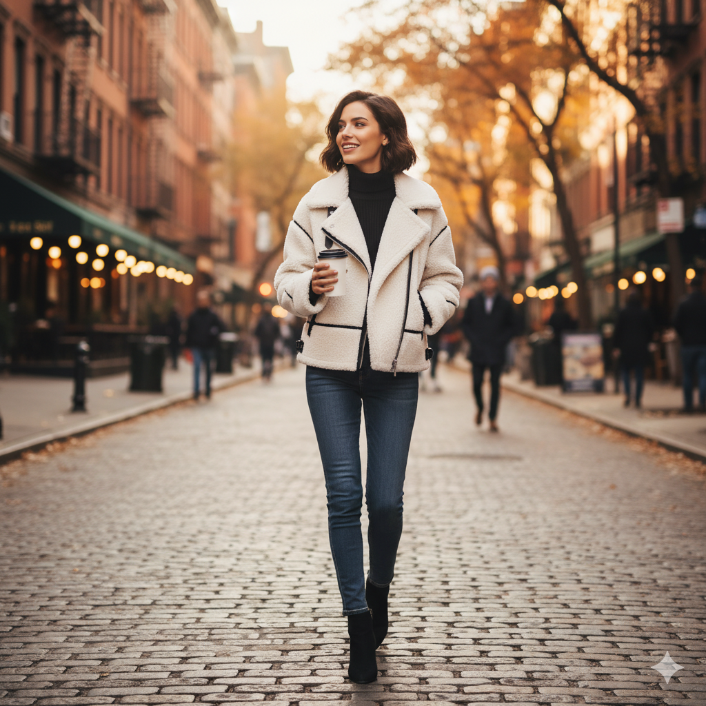 Veste polaire molletonnée portée en extérieur